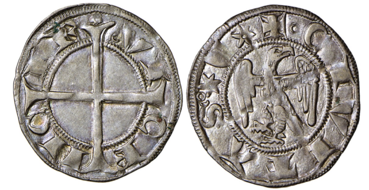 Un bell'esemplare di grosso aquilino a nome della città di Vicenza (argento; mm 20; g 1,40; h -)