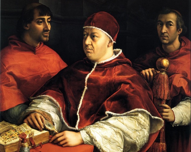Papa Leone X Medici ritratto da Raffaello. Fu uno dei tre papi a scomunicare Alfonso II d'Este