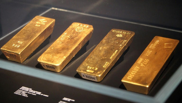Alcuni dei lingotti della riserva aurea tedesca esposti a Francoforte