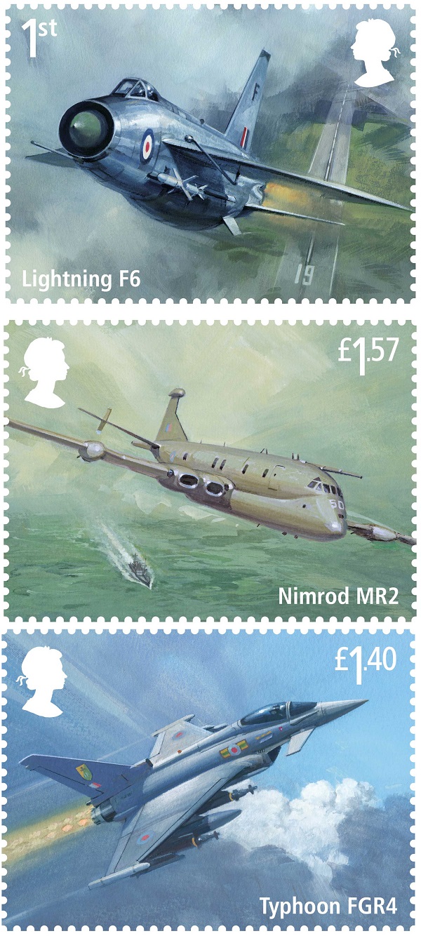 tre dei sei francobolli per il secolo della RAF