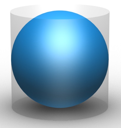 Archimede dimostrò che data una sfera inscritta in un cilindro e di diametro pari all'altezza del cilindro, il rapporto tra volume della sfera e del cilindro è 2:3
