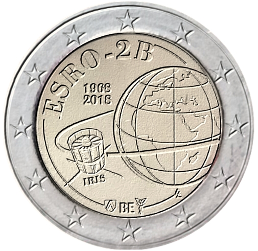 I 2 euro belgi disegnati da Luc Luycx per il mezzo secolo dal lancio del primo satellite europeo