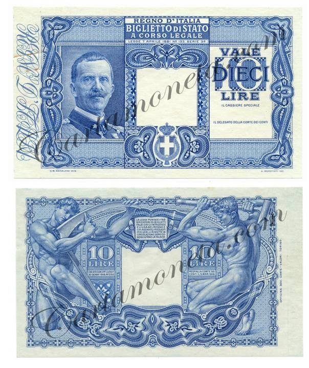 La versione del biglietto di Stato da 10 lire bocciata da Mussolini per le "indecenti nudità maschili" al retro
