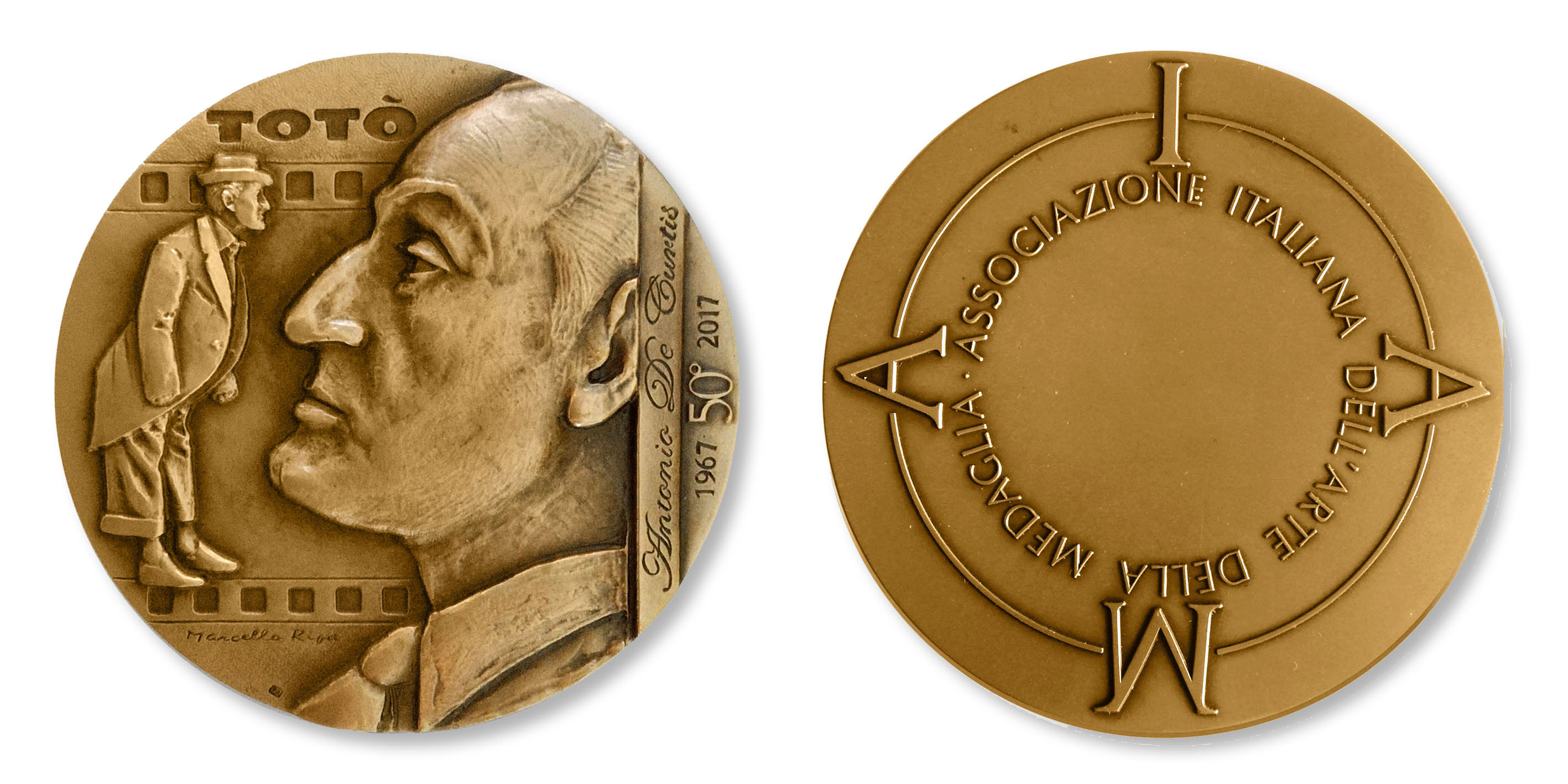 "Il principe e il comico", medaglia di Marcello Ripa per i 50 anni dalla morte di Totò (bronzo, mm 70)