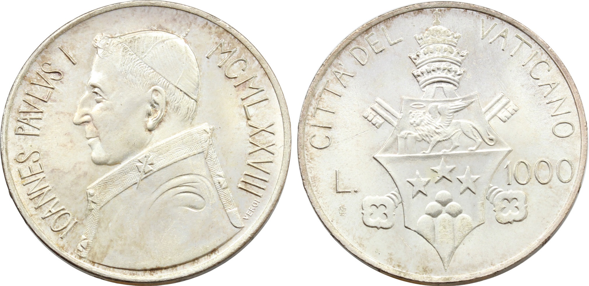 Le 1000 lire in argento che Karol Wojtyla, suo successore, volle per ricordare papa Luciani