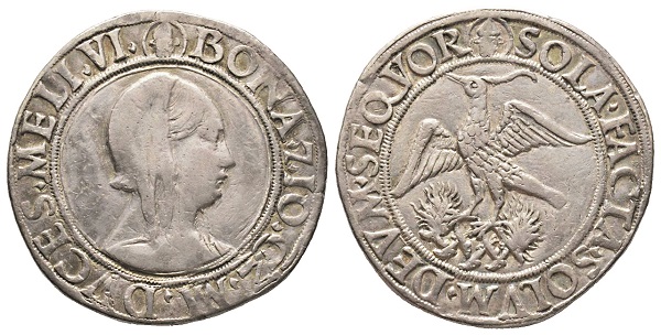 Bona di Savoia, 1476-1481. Testone, Milano, Gian Galeazzo Maria Sforza
