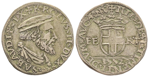 Carlo II, 1504-1553. Testone, VI Tipo, Aosta.