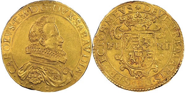 Carlo Emanuele, 1580-1630. 10 Scudi d’oro, II Tipo, Torino, 1610. 