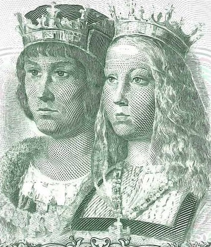 I "re cattolici" raffigurati al fronte di una banconota da 1.000 pesetas emessa in Spagna negli anni '50