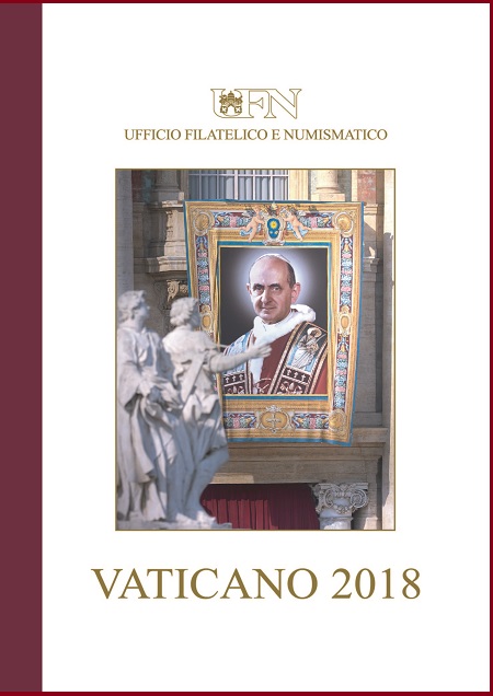 l'oro e l'argento sui 5 euro per papa Montini - La copertina del volume che raccoglie tutti i prodotti postali del Vaticano emessi nel corso del 2018