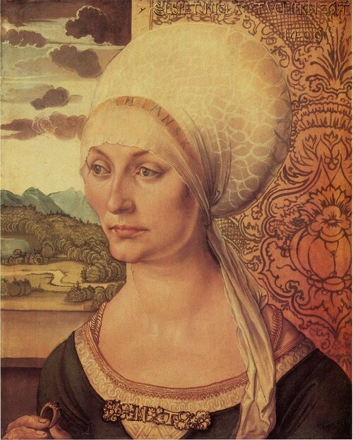 "Ritratto di Elspet Tucher" eseguito da Durer nel 1499: mirabile la fusione tra stilemi nordici e italiani