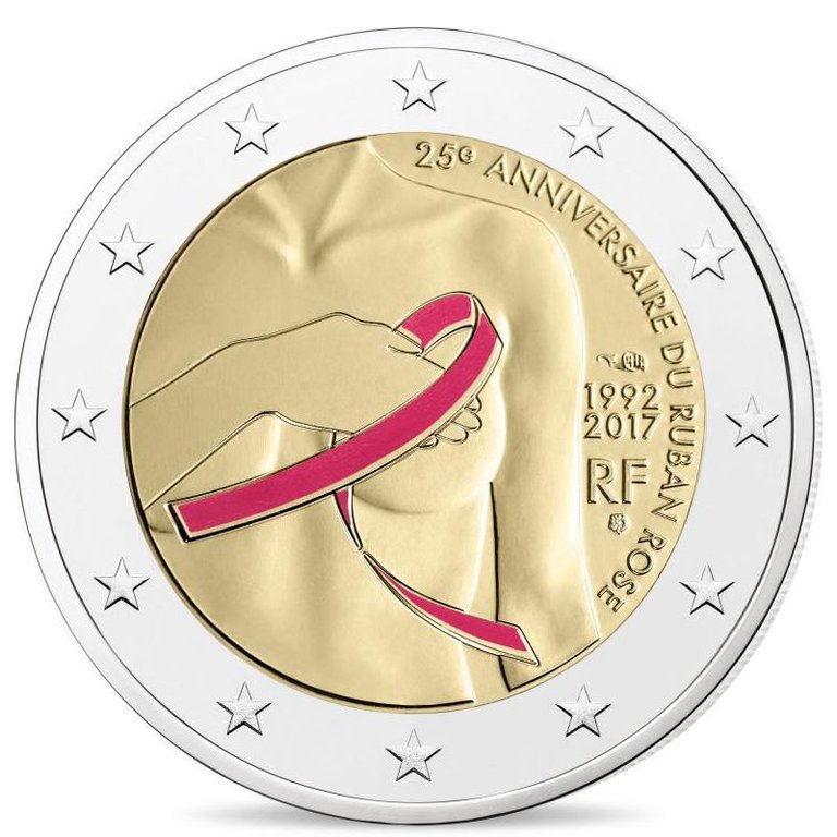 Con o senza nastro rosa, è suggestiva e importante la 2 euro di Francia che sensibilizza sulla lotta contro il tumore al seno