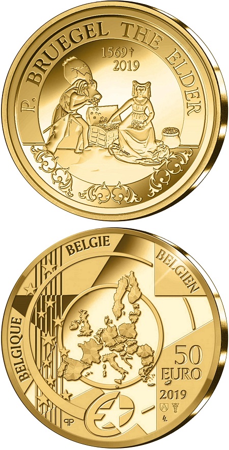 L'avidità sulla moneta in oro da 50 euro del Belgio