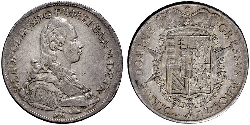 Francescone in argento dal 1771 (mm 41, g 27,35) inciso da Luigi Siries