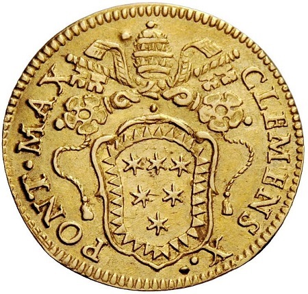 Lo stemma Altieri con chiavi e tiara al dritto dello scudo d'oro "mariano" senza data
