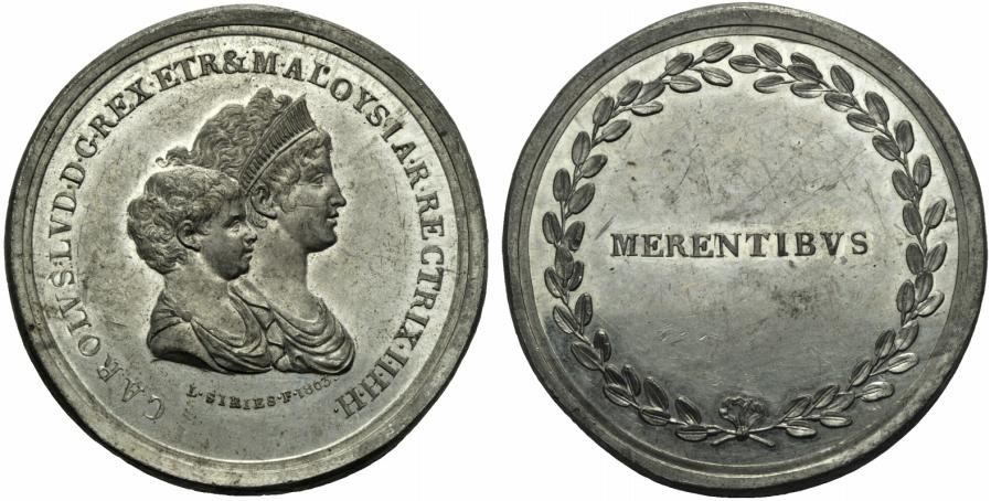Medaglia in stagno (mm 47,0, g 36,2) del 1803 a nome di Carlo Ludovico con reggenza di Maria Luigia