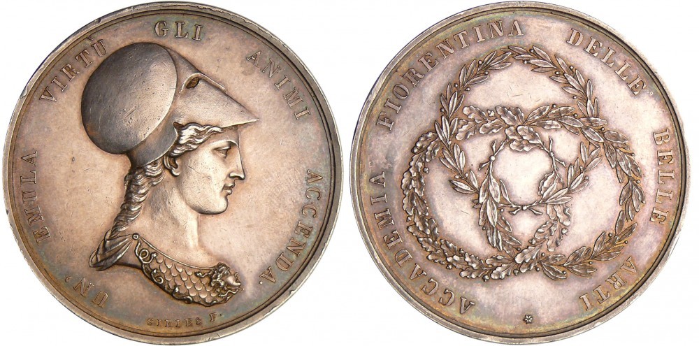 Periodo napoleonico, 1796-1815: medaglia in argento (mm 44,0, g 33,7) per l'Accademia Fiorentina delle Belle Arti