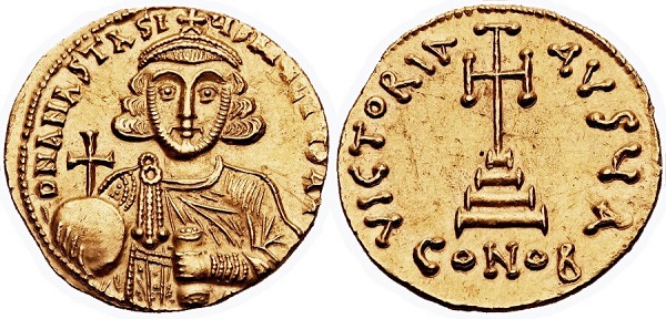 Solido di Anastasio II. Oro, gr 4,46; mm 20; h 6