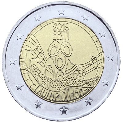 La prima immagine dei nuovissimi 2 euro "canterini" diramata dalla Eesti Pank 