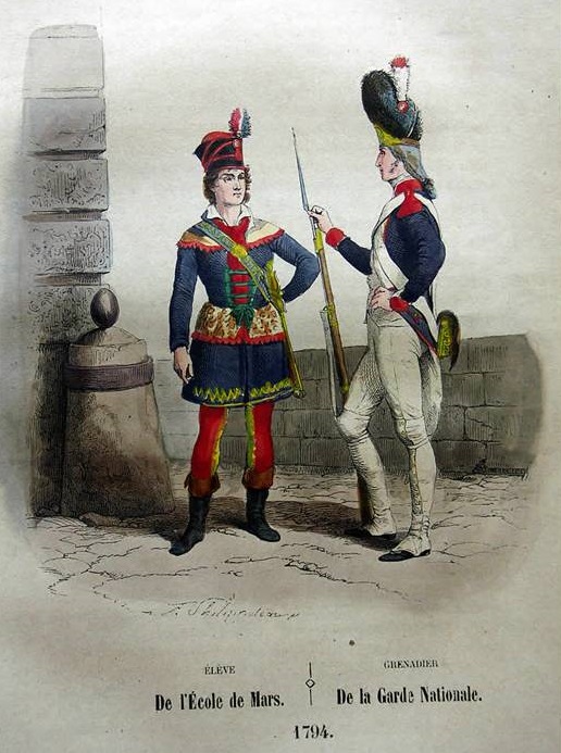Stampa risalente alla I Repubblica francese e raffigurante un allievo della Scuola militare di Parigi e un gendarme