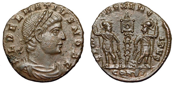 Follis di Dalmazio, zecca di Costantinopoli, 336-337 d.C. RIC VII, 141