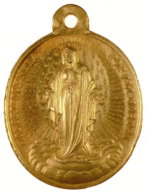 Il raffinato dritto della medaglia in onore dell'Immacolata coniata con l'oro australiano su coni di Bonfilio Zaccagnini