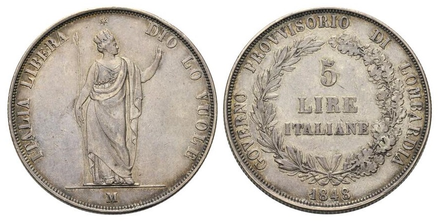 Le 5 lire del Governo Provvisorio di Lombardia (1848) furono usate anche come astucci per portare messaggi segreti e dispacci