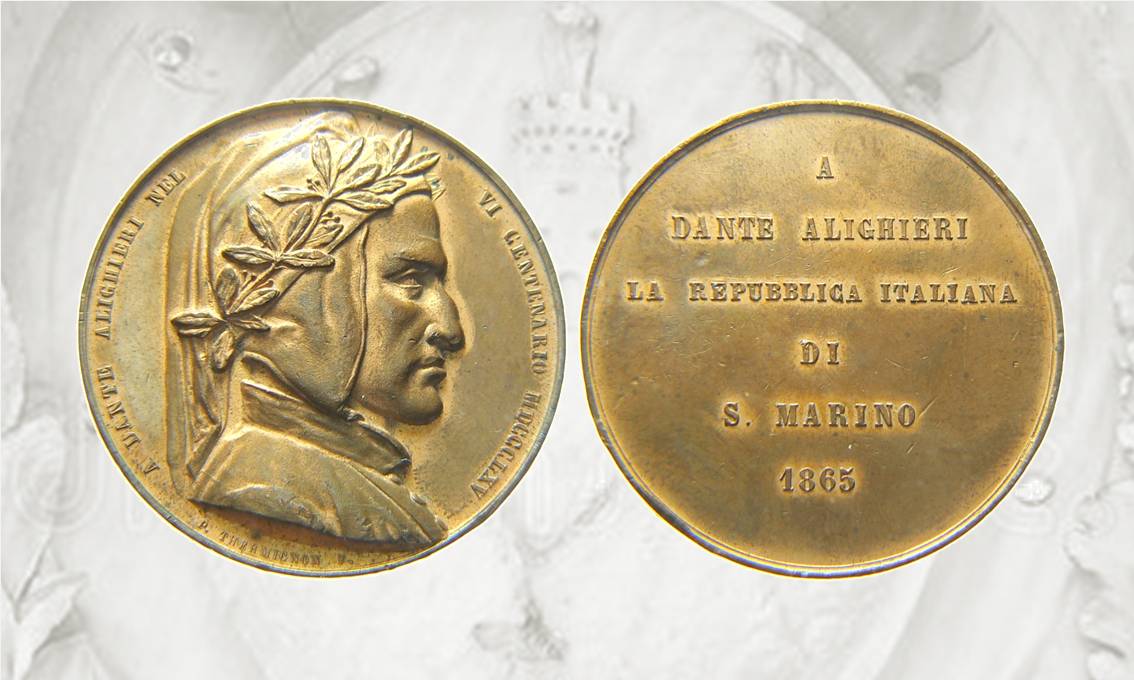 San Marino fa coniare anche belle medaglie come questa del 1869 per Dante Alighieri, modellata da Pietro Thermignon