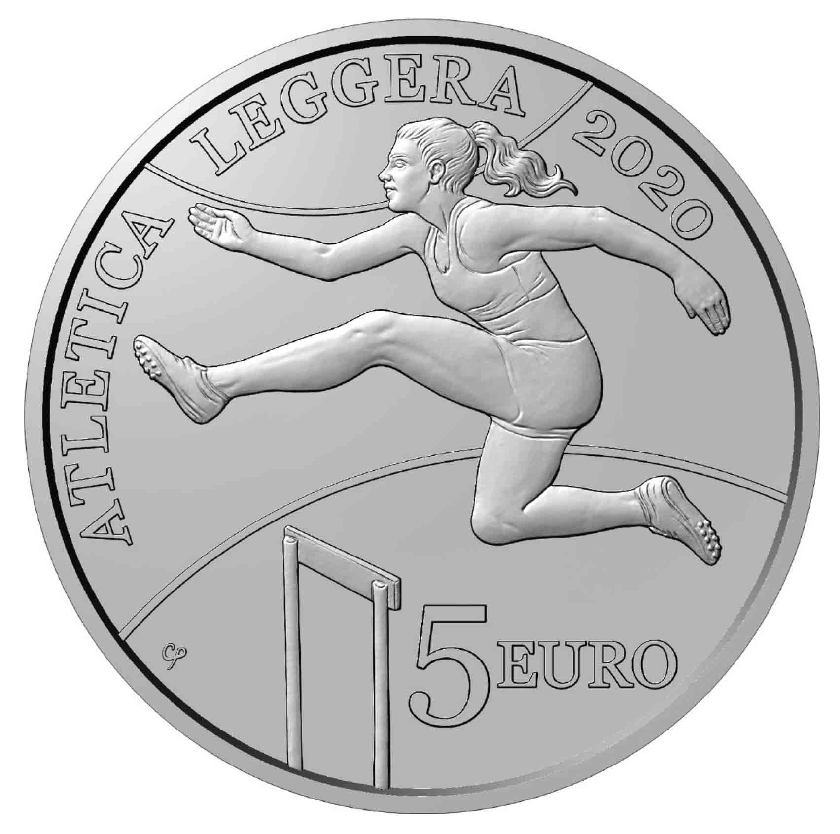 i 5 euro dedicati all'atletica leggera da San Marino sono opera di Chiara Principe e il salto dell'ostacolo appare, oggi più che mai, metafora dell'esistenza