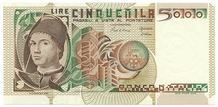 Il fronte delle 5000 lire Antonello da Messina con autoritratto del pittore siciliano