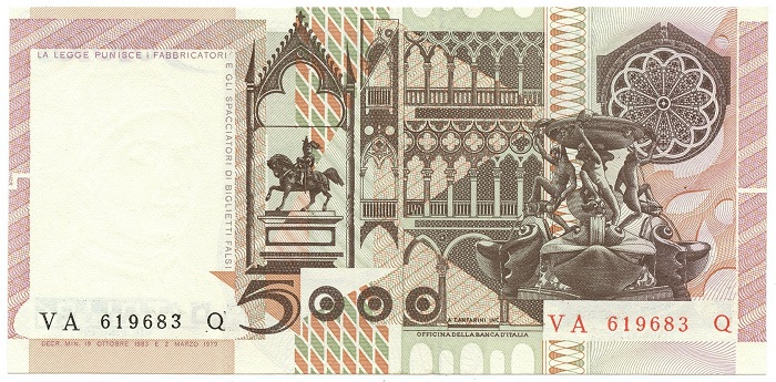 Monumenti e dettagli architettonici sul retro della banconota emessa nel 1979-1983
