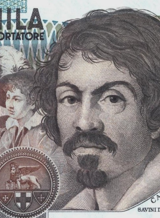 Michelangelo Merisi da Caravaggio come appare sulla celeberrima banconota italiana da 100 mila lire. Quale dei suoi capolavori sarà scelto da San Marino per i 2 euro 2021?
