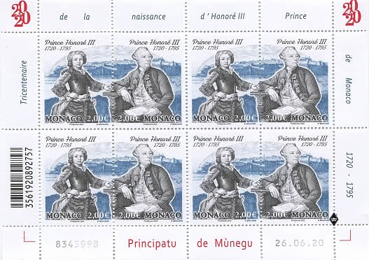 Le poste monegasche hanno reso omaggio con un foglietto al principe illuminato che regnò sul Principato per ben sessant'anni nel corso del XVIII secolo