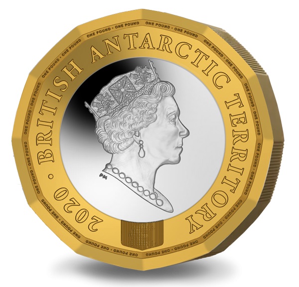 La regina Elisabetta II ritratta sul dritto della bimetallica "antartica"