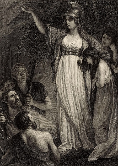 Bodiacea, regina degli Iceni, arringa il suo popolo incitandolo a ribellarsi alle legioni romane che avevano occupato l'Inghilterra