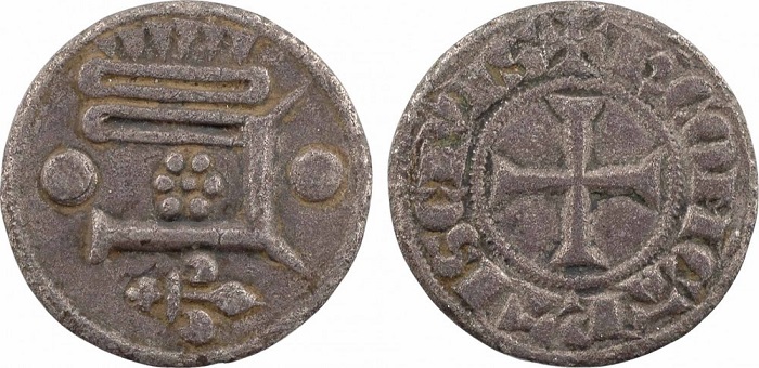 Carlo di Valois, "piéfort large du denier" del periodo 1293-1325) con simbologia molto simile a quella delle monete presenti nello stemma di Chartres