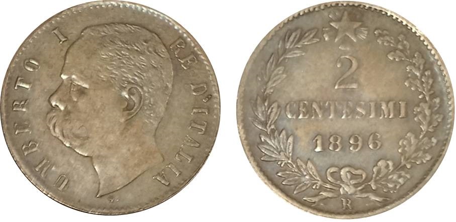 La moneta da 2 centesimi del 1896 in possesso del nostro lettore: dalle immagini non si riesce a capire se i rilievi evanescenti siano dovuti all'usura di un esemplare autentico o alla qualità non perfetta di un falso