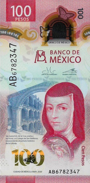 Sor Juana sul fronte della banconota messicana da 100 pesos