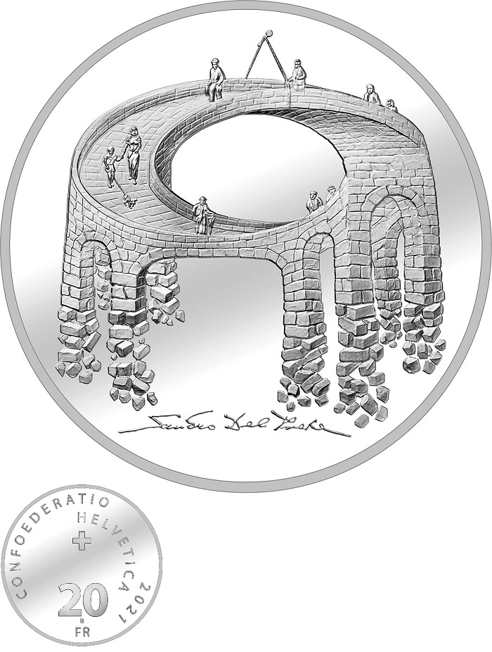 Il dipinto di Del Prete campeggia, indisturbato, sul rovescio della nuova moneta svizzera da 20 franchi in argento