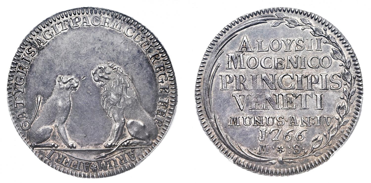 L'osella in argento del 1766, anno quarto del dogato di Alvise IV Mocenigo, nelle figure della tigre e del leone ricorda gli accordi di "non aggressione" firmati da Venezia con i Bey nordafricani per evitare assalti di pirati alle navi veneziane