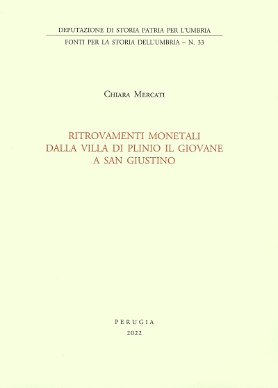 La copertina del catalogo dei rinvenimenti monetali di Colle Plinio curato da Chiara Mercati e pubblicato dalla Deputazione di storia patria per l'Umbria
