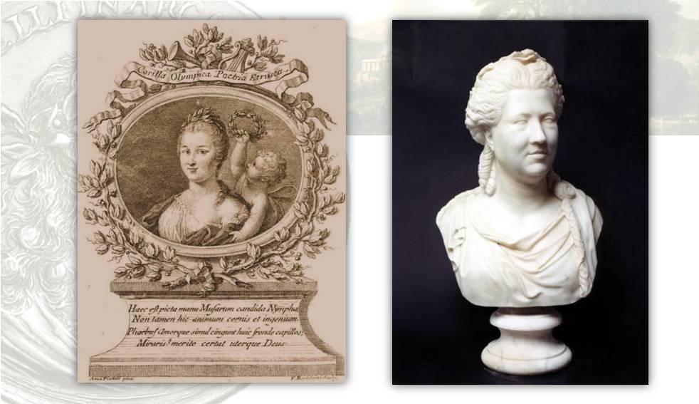 Un'altra stampa con ritratto della poetessa e il suo busto in marmo opera di Hewetson