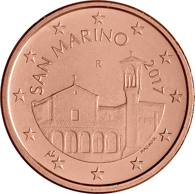 La faccia nazionale dei 5 euro centesimi sammarinesi in uso dal 2017