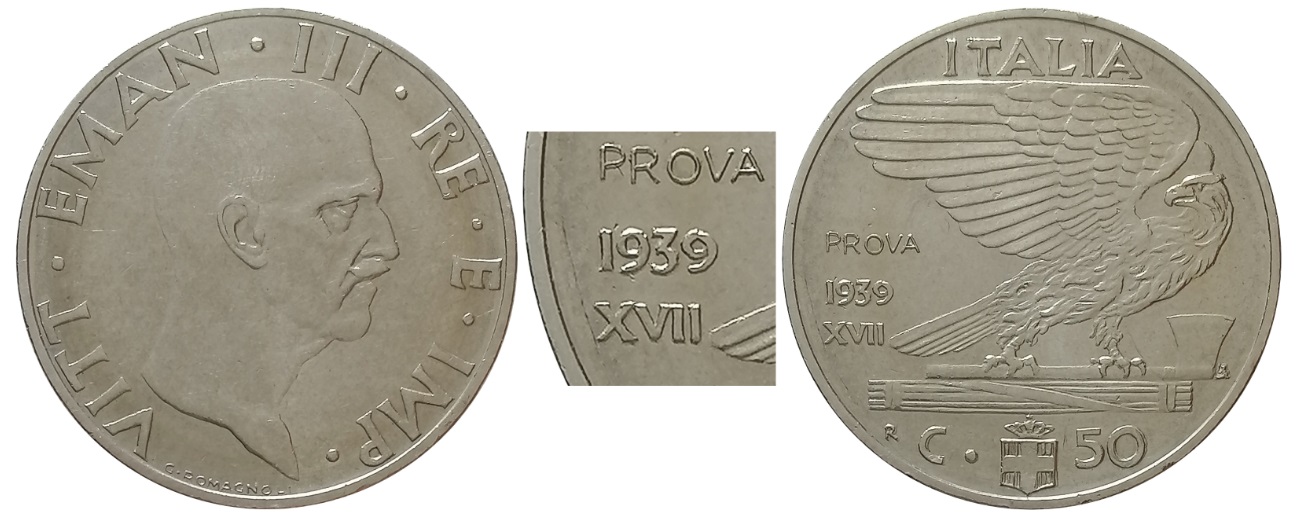 DUE CONI DIVERSI per la PROVA dei 50 centesimi 1939-XVII