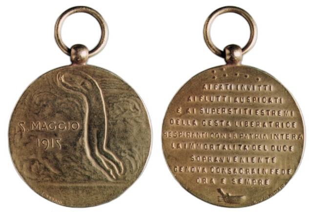 La versione con anello portativo della medaglia per il "Monumento dei mille" di Genova Quarto