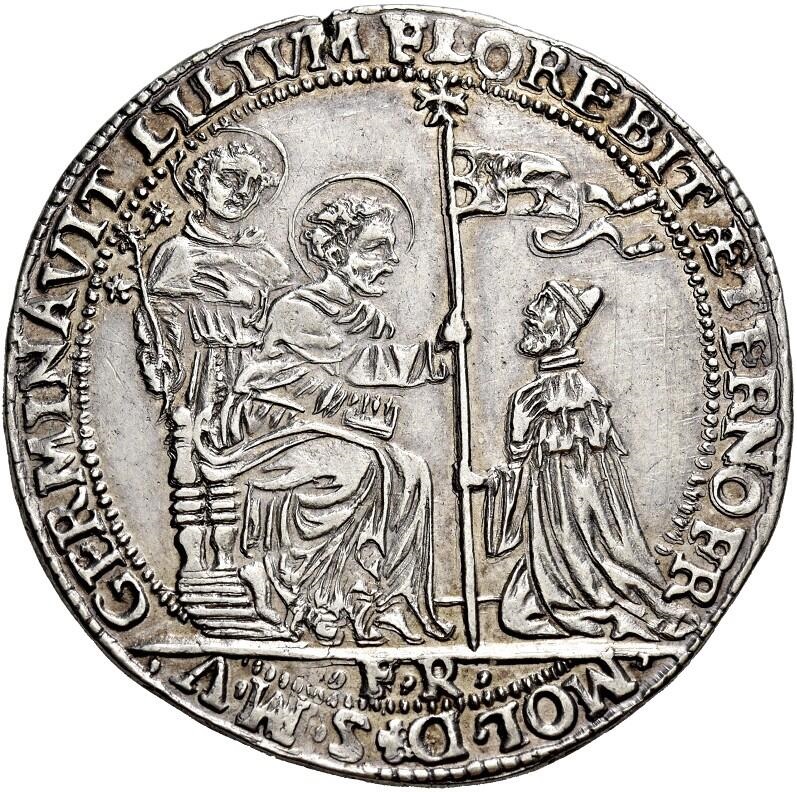 Il dritto dell'osella dell'anno VIII di Francesco Molin: anche su questa appare sant'Antonio da Padova alle spalle di san Marco e la legenda allude a una devozione destinata a fiorire in eterno