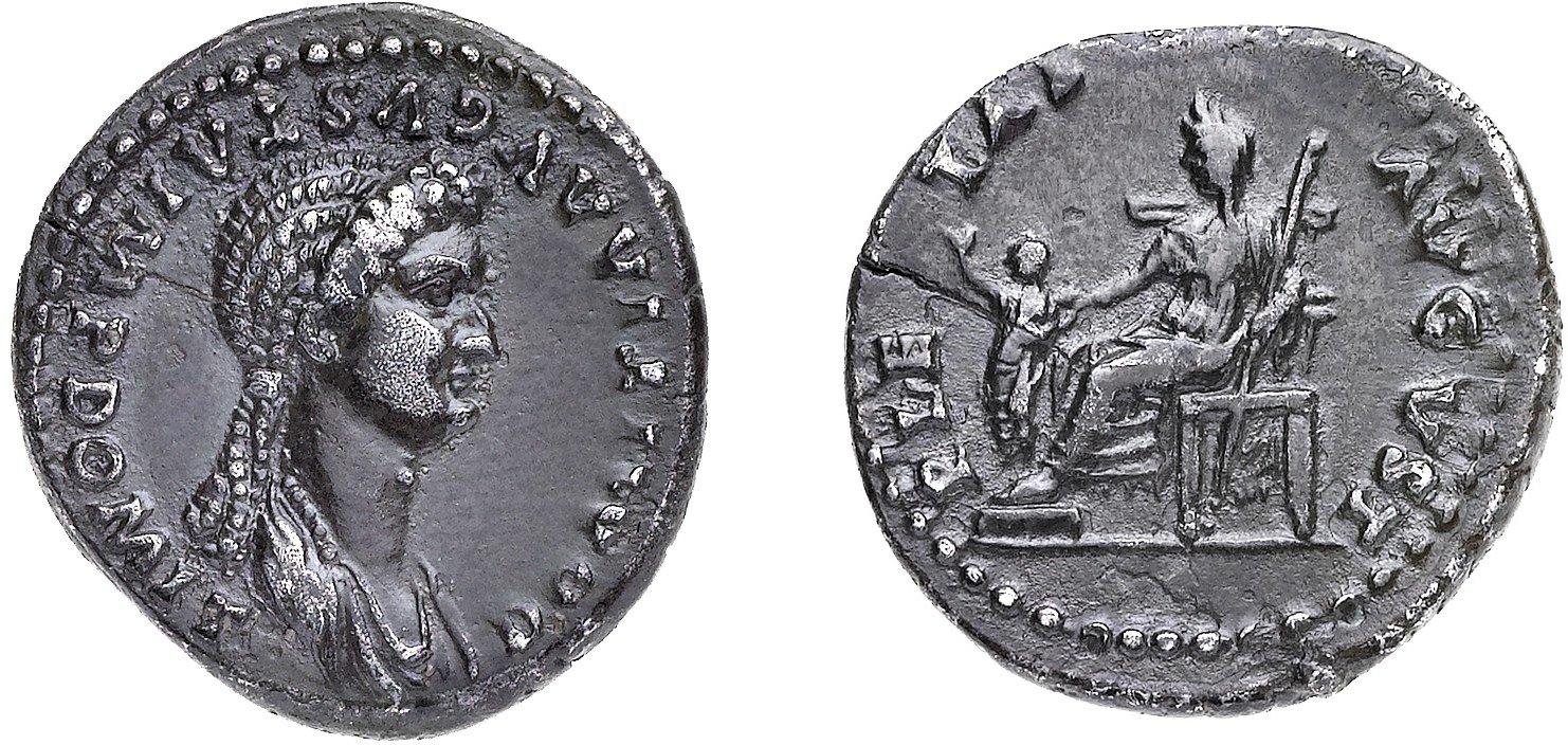 figlio domiziano imperatore roma domizia augusta denario moneta giove stelle