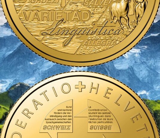 multilinguismo svizzera moneta 25 franchi oro swissmint italiano francese tedesco romancio