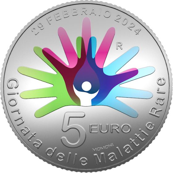 uniamo malattie rare 29 febbraio moneta 5 euro claudia momoni ipzs zecca argento colori
