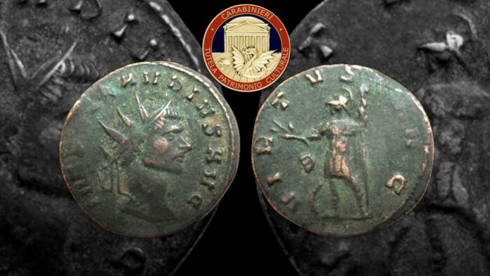 tesoretto 1020 monete romane imperiali assoro enna carabinieri tpc archeologia sequestro
